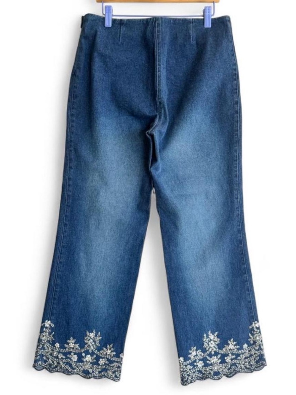 Embroidered Hem Wide-Leg Crop Women’s Jeans - Blue - Picture 6 of 6